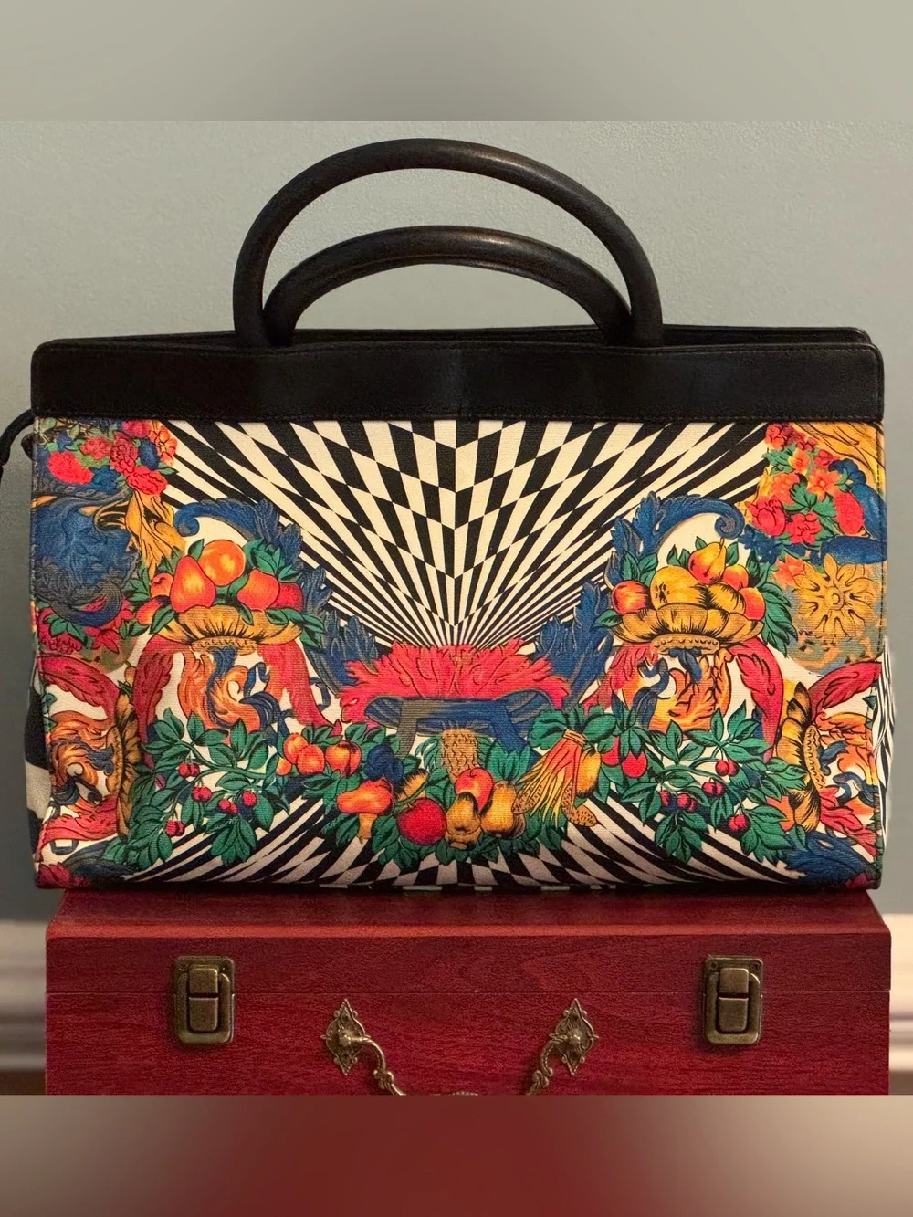 Authentic Versace Chess Baroque Illusion Satchel - Rare 90s Vintage Bag with COA